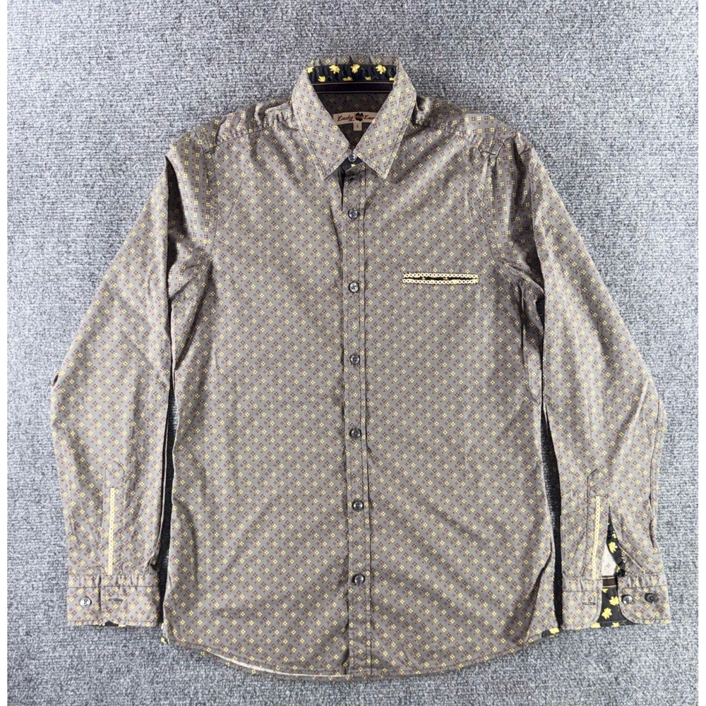 Lucky‎ Lucca Mens Small Grey Yellow Geometric Floral Long Sleeve Button Shirt